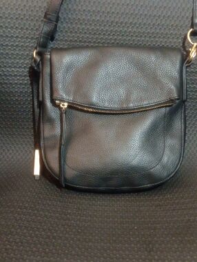 Vince Camuto Black Pebbled Leather Crossbody Bag with Gold Hardware